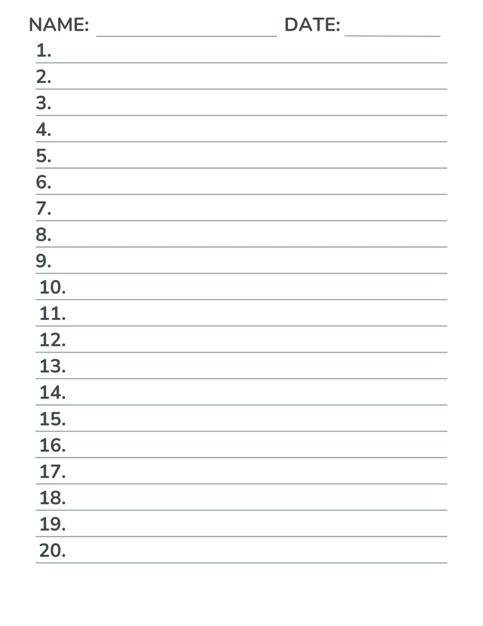 Free Numbered Lined Paper Pdf (1-20, 1-25, 1-50, 1-100) for Number Lined Paper Printable