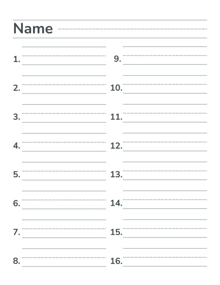 Printable Numbered Lined Paper