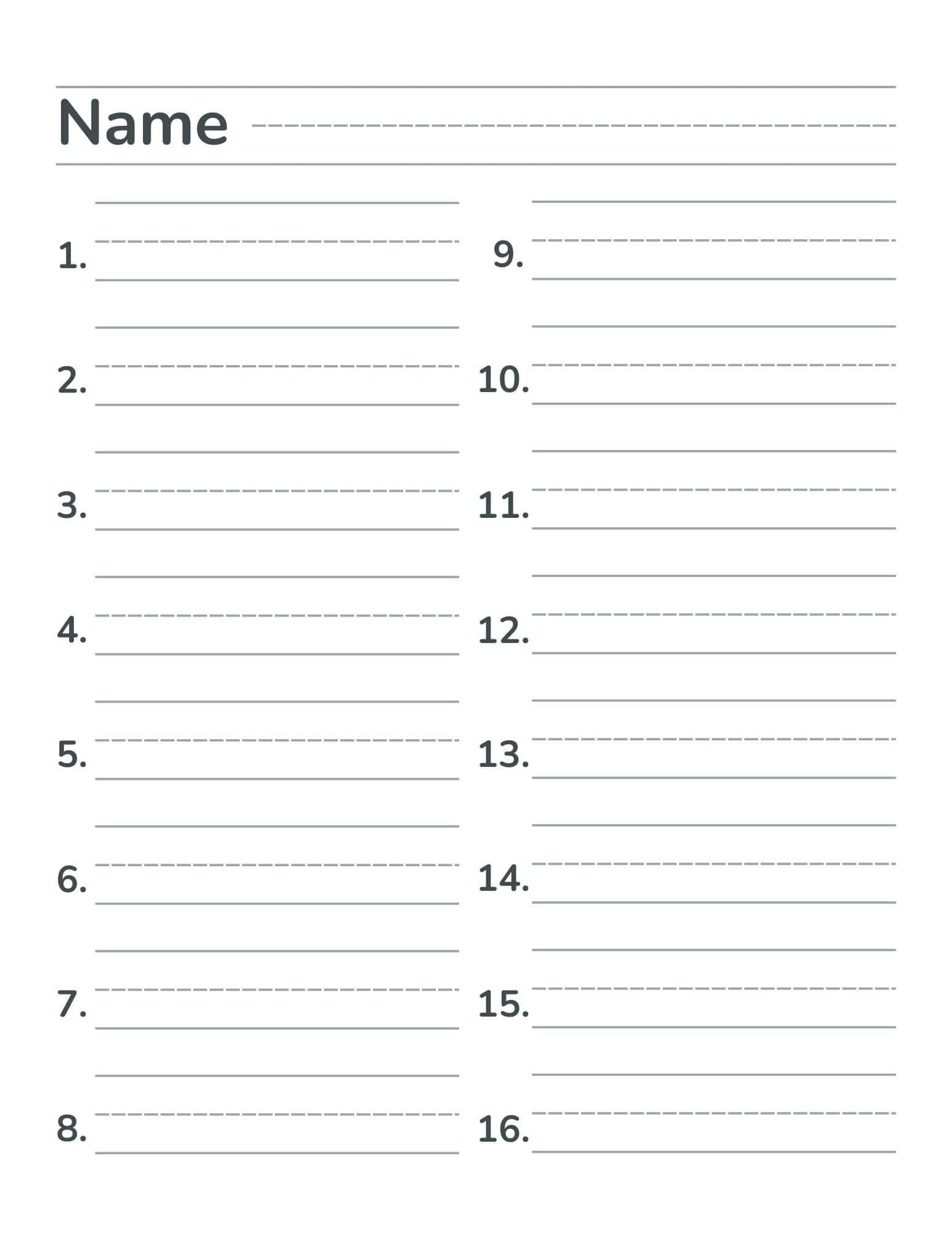 Free Numbered Lined Paper Pdf (1-20, 1-25, 1-50, 1-100) intended for Printable Numbered Lined Paper