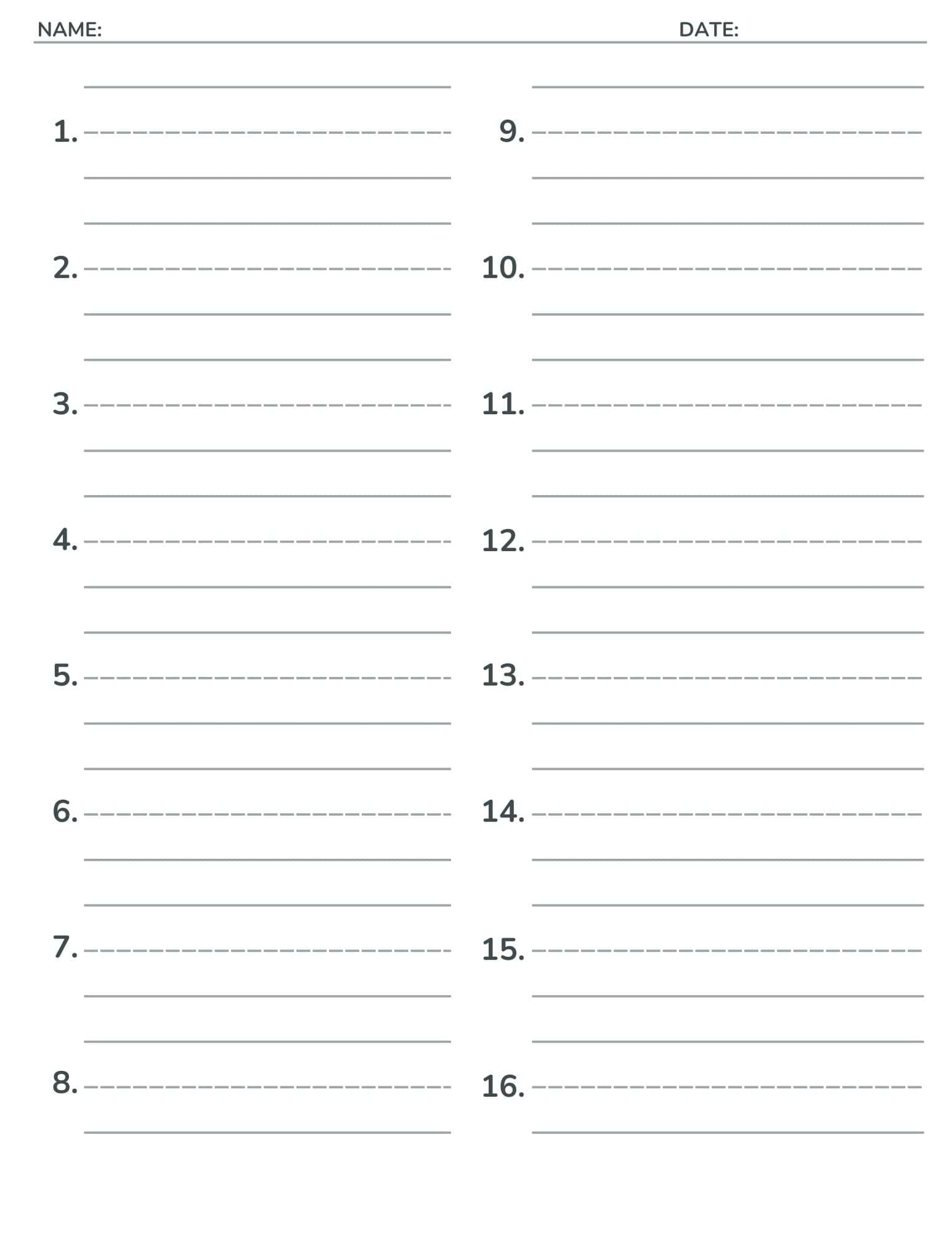 Free Numbered Lined Paper Pdf (1-20, 1-25, 1-50, 1-100) regarding Free Printable Numbered Lined Paper