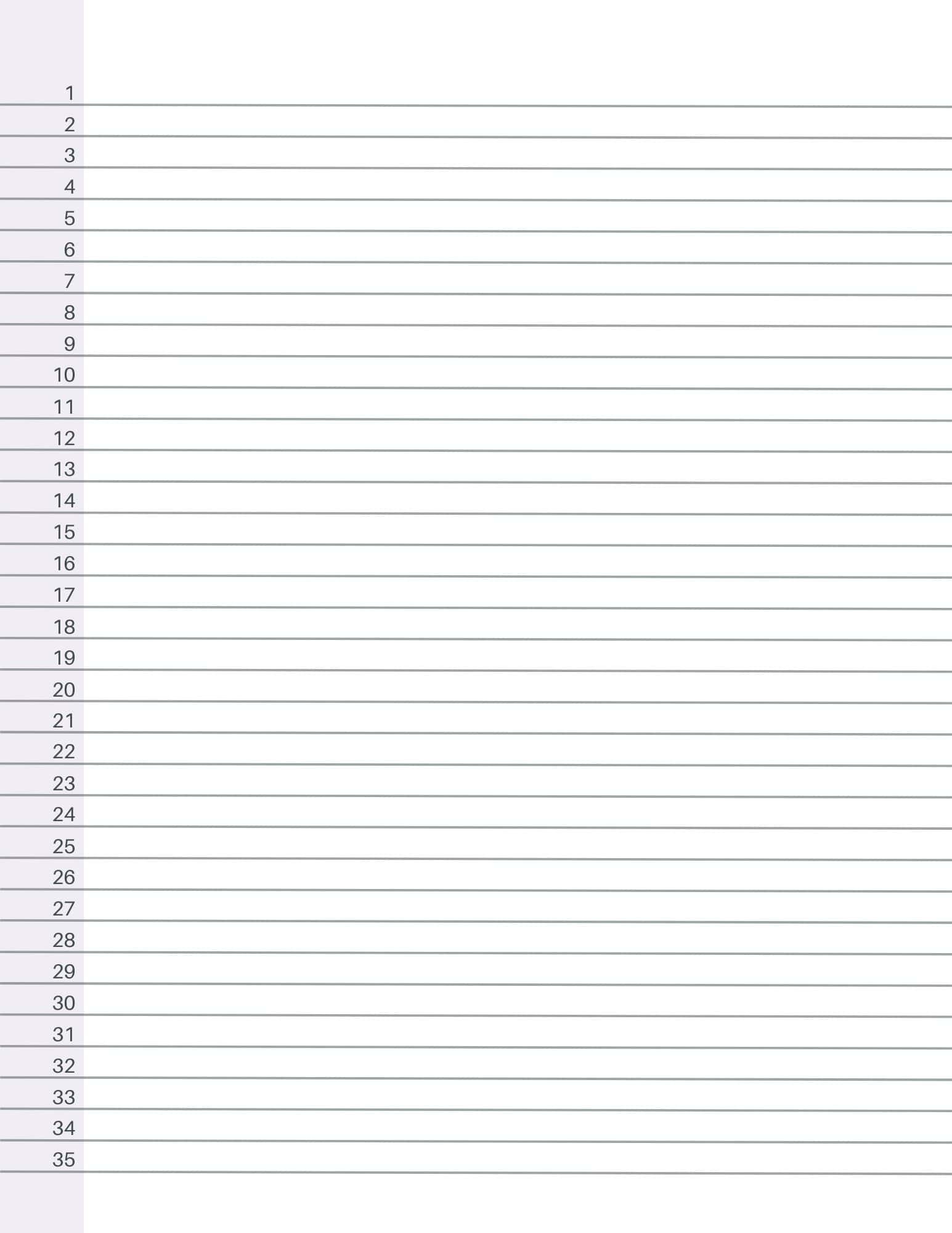 Free Numbered Lined Paper Pdf (1-20, 1-25, 1-50, 1-100) throughout 4 Column Printable Lined Paper Numbered 1 100