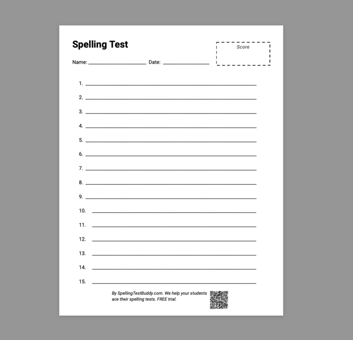 Free Printable Lined Spelling Test Paper