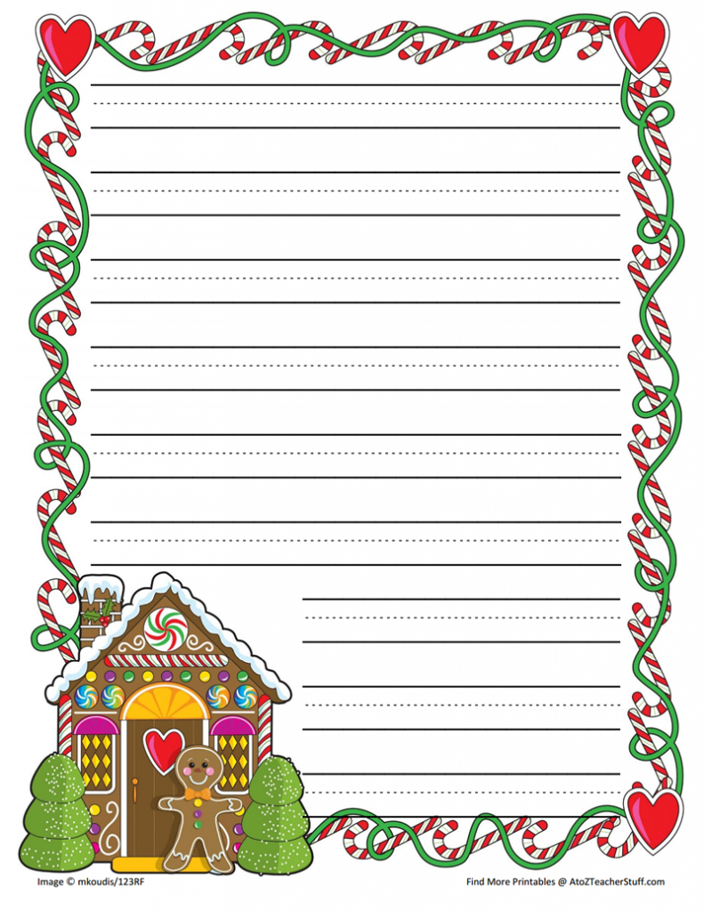 Gingerbread Printable Border Paper With And Without Lines | A To Z for Christmas Lined Paper Printable