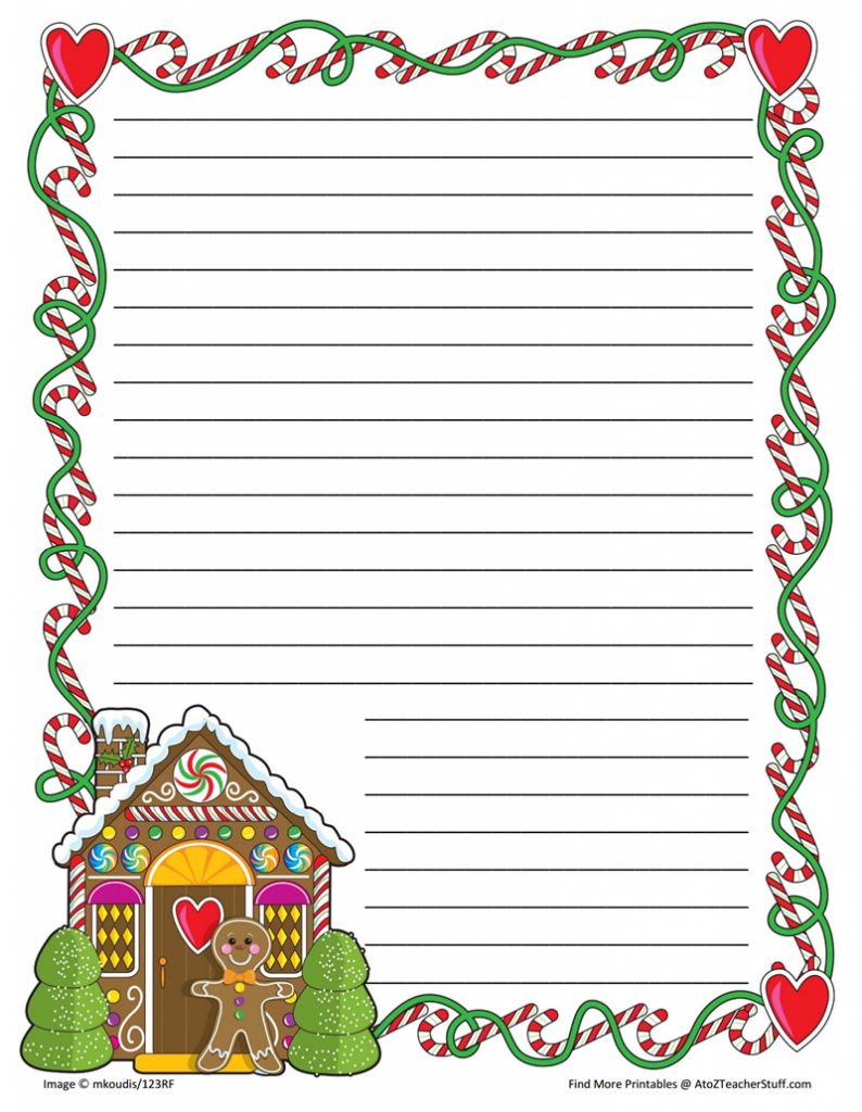 Gingerbread Printable Border Paper With And Without Lines | A To Z inside Printable Lined Story Writing Paper