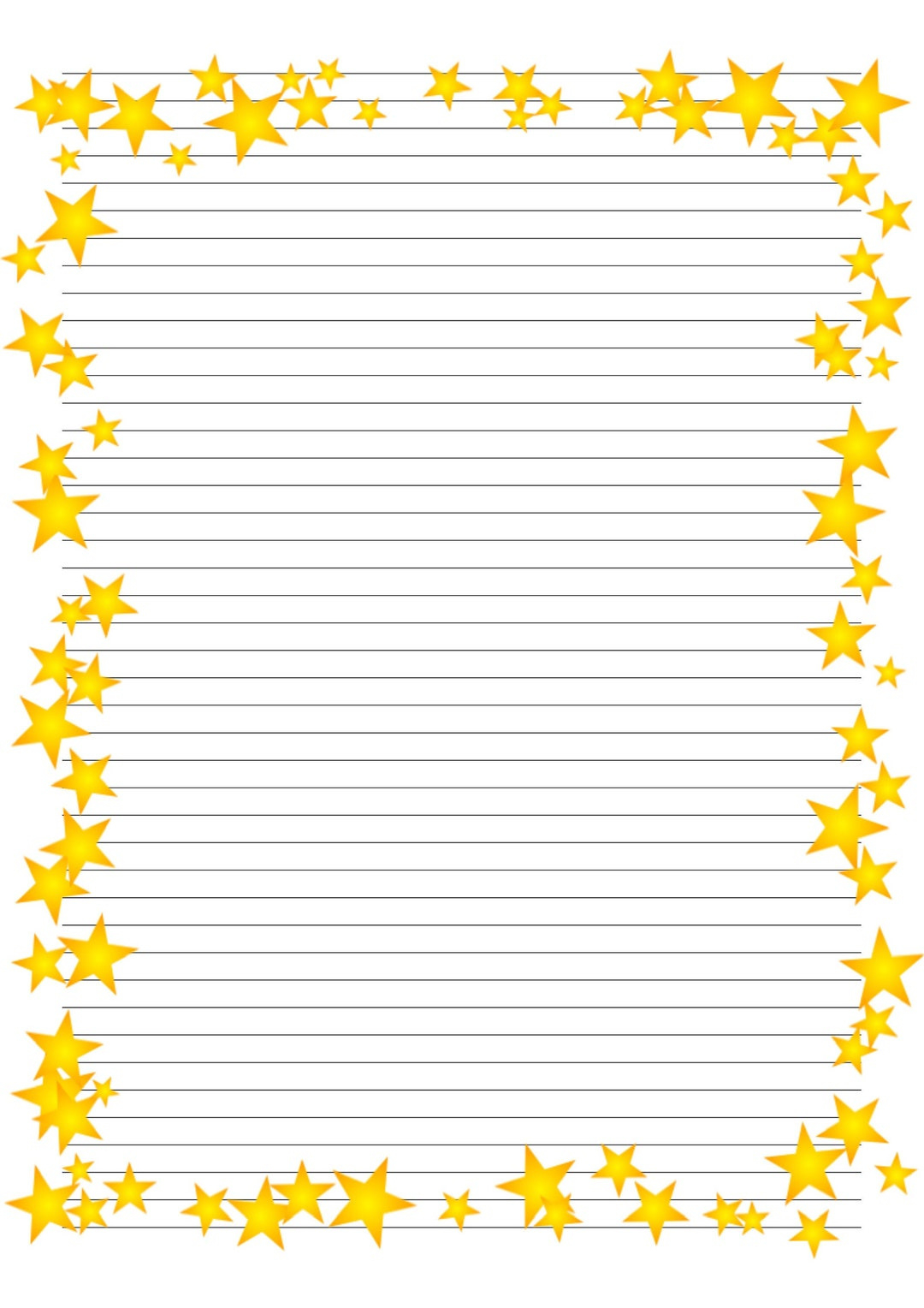 Gold Star Border Lined A4 Writing Paper - Etsy Denmark regarding Printable Yellow Lined Paper