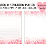 Hearts Stationery Paper, Printable Lined Writing Paper, Journal Throughout Printable Lined Paper With Hearts