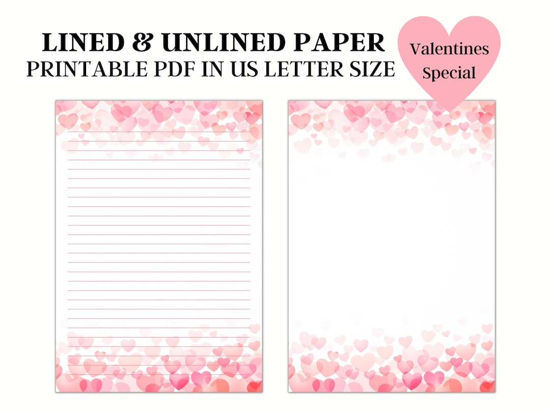 Hearts Stationery Paper, Printable Lined Writing Paper, Journal throughout Printable Lined Paper With Hearts
