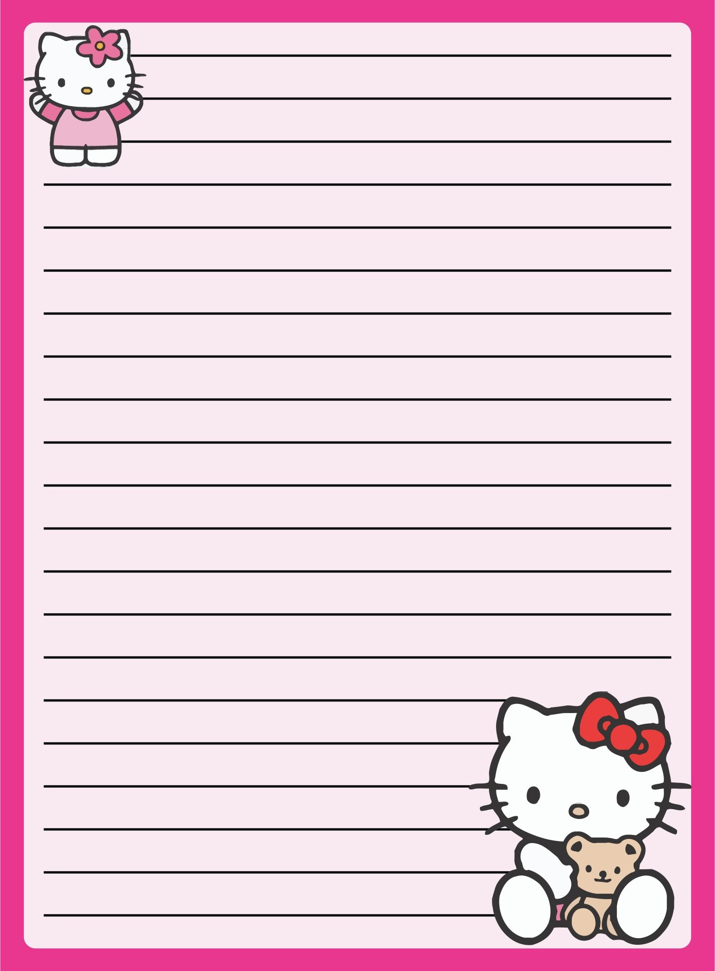 Hello Kitty Printable Letter Stationary with Printable Hello Kitty Lined Paper