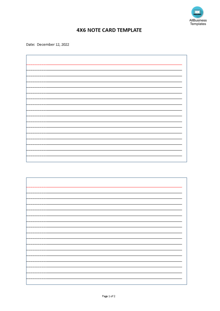 4×6 Lined Paper Printable Template