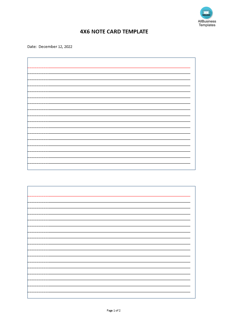 Kostenloses 4X6 Note Card Template with 4X6 Lined Paper Printable Template