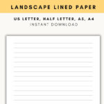 Landscape Lined Paper, Horizontal Lined Paper Printable, Landscape Inside Ruled Paper Landscape Printable