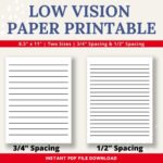 Low Vision Paper Printable   Etsy Regarding Bold Lined Paper For Visually Impaired Printable