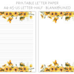 Printable Letter Paper, Sunflower Paper, Letter Writing Paper In Sunflower Lined Paper Printable