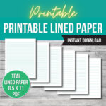 Printable Lined Paper Bundle, Wide Rule College Rule, Notebook Throughout Teal Lined Paper Printable
