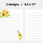 Printable Sunflower Letter Writing Paper, Floral Printable Within Sunflower Lined Paper Printable