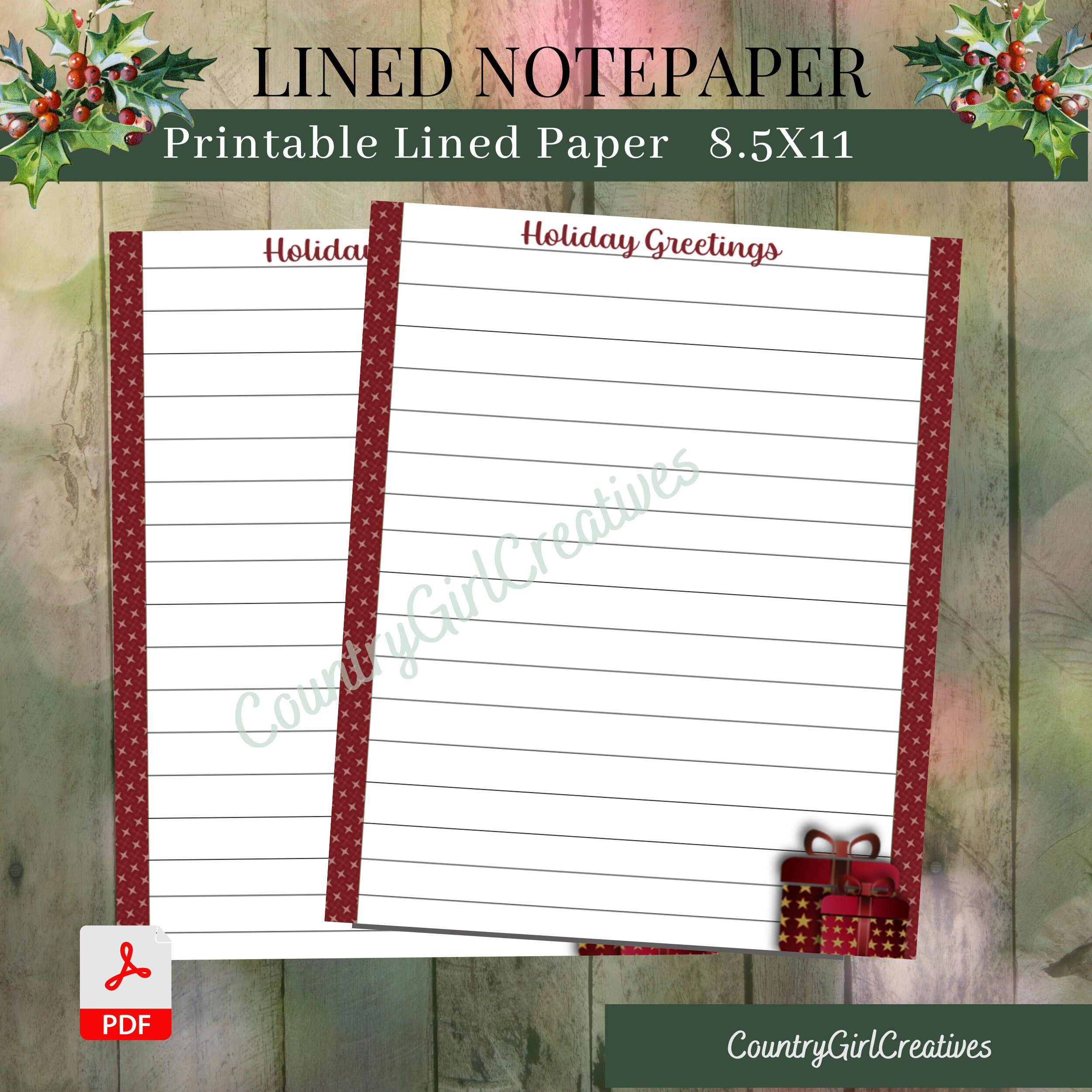 Printable Writing Paper, Christmas Writing Stationary, Scrapbook regarding Holiday Lined Paper Printable