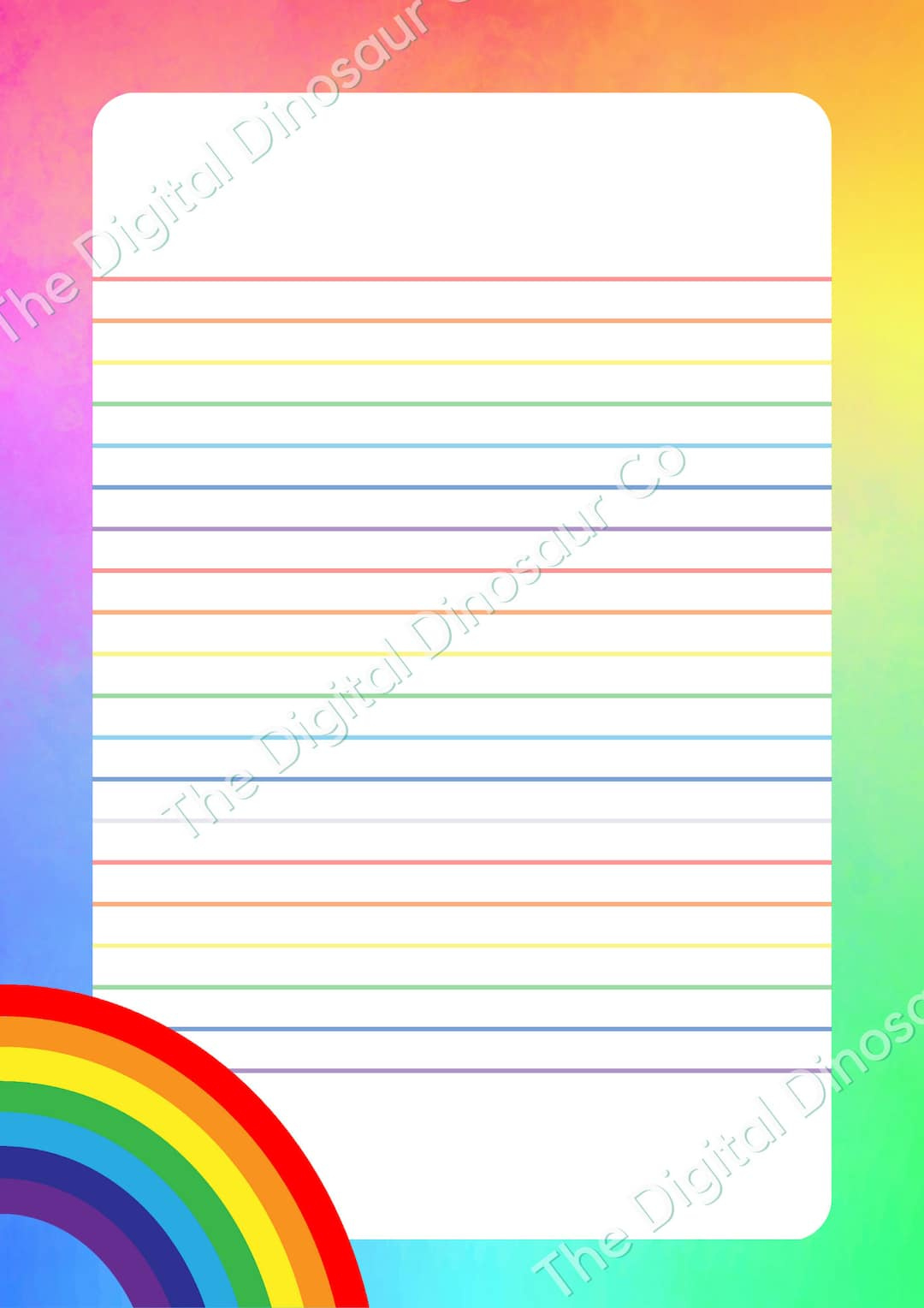 Rainbow Writing Paper, Lined Paper, Colourful Note Paper, Rainbow within Free Printable Rainbow Lined Paper