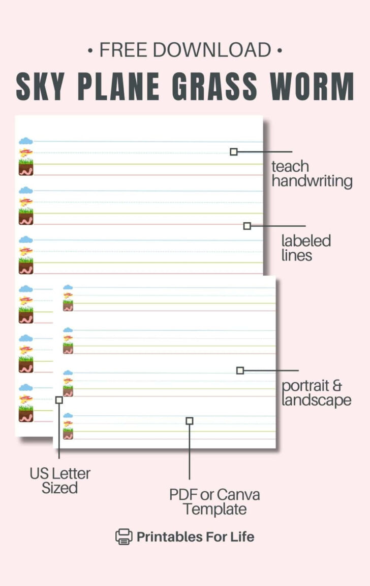 Plane and Grass Line Writing Paper Printable