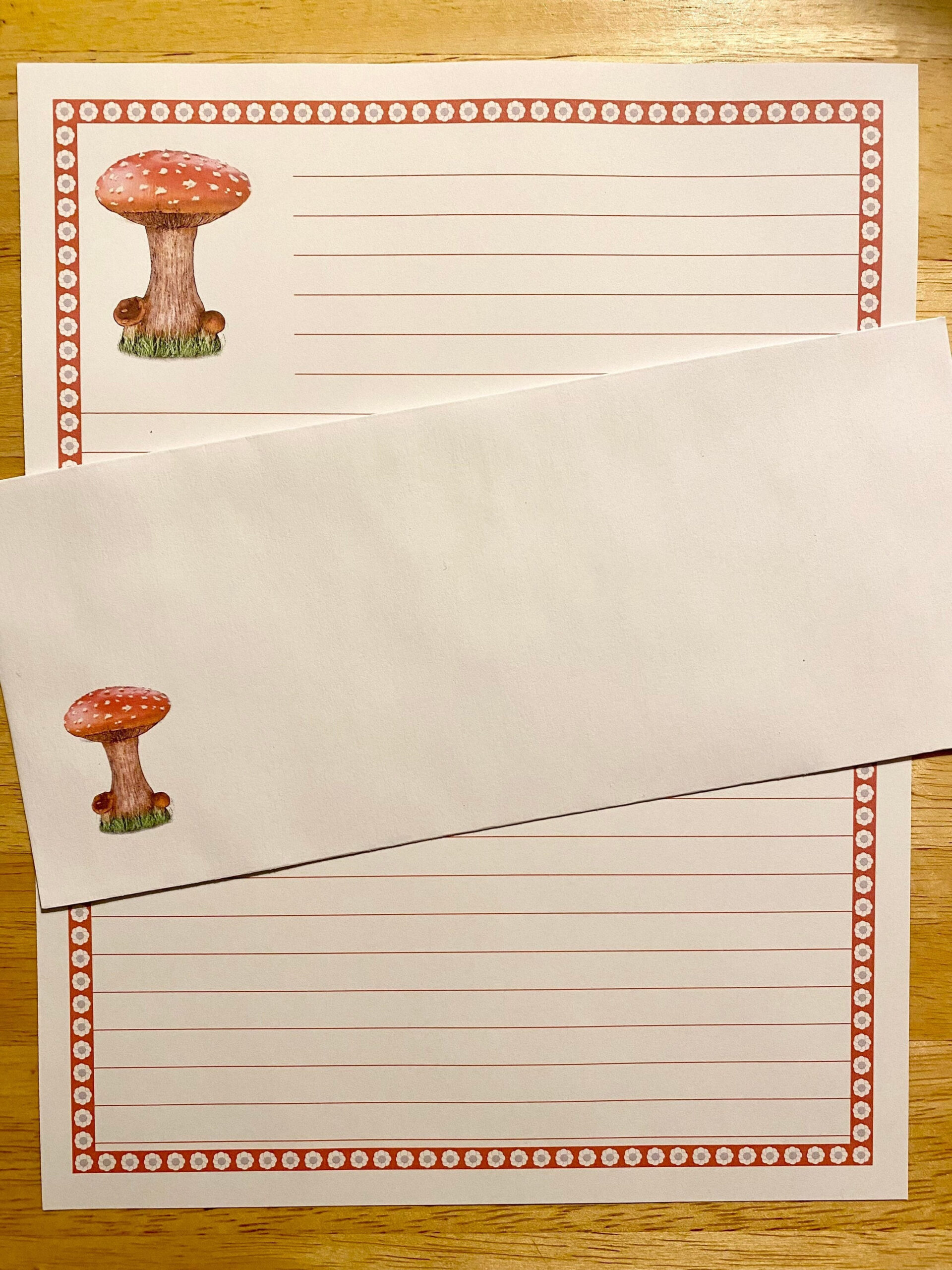 Stationary - Mushroom Lined Stationery Paper - 12 Sheets 12 Envelopes - Snail Mail Pen Pal Letters - Stationary Writing Paper with Free Printable Mushroom Writing Paper