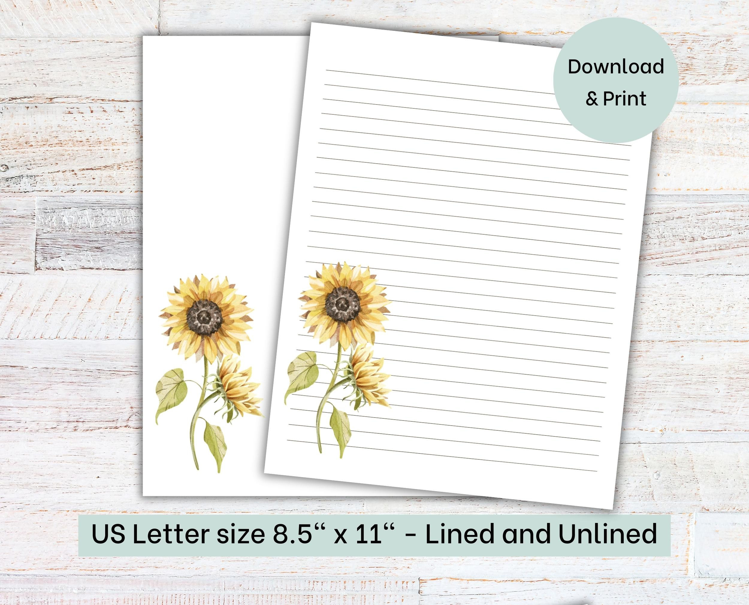 Sunflower Lined Paper | Printable Stationery | Lined Unlined Paper with Sunflower Lined Paper Printable