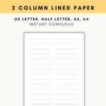 Two Column Lined Paper, Printable Two Column Lined Paper, Journal In Printable Two Column Lined Paper