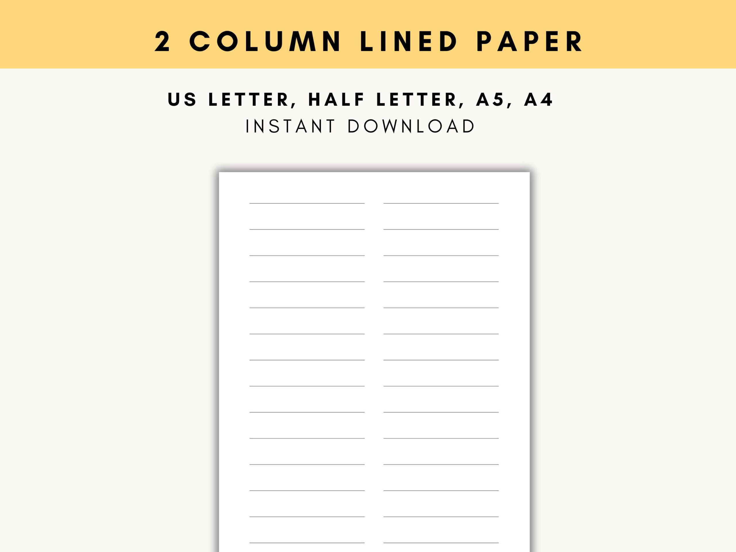 Two Column Lined Paper, Printable Two Column Lined Paper, Journal throughout 2 Column Lined Paper Printable