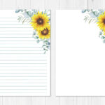 Watercolor Sunflower Stationary Template With Regard To Sunflower Lined Paper Printable