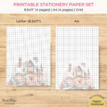Winter Farm House Notebook Paper Set Of 4 Christmas Printable   Payhip Regarding Lined Paper With House Design Free Printable